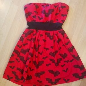 Sourpuss Clothing Red Bat Dress. Retro. Pinup. Halloween Dress.